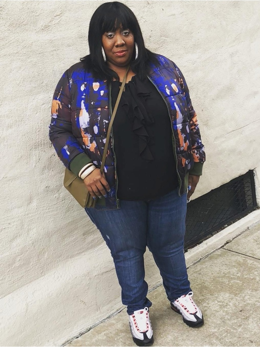 Women's Blue & Orange Print Puffer Reversible with Green Jacket